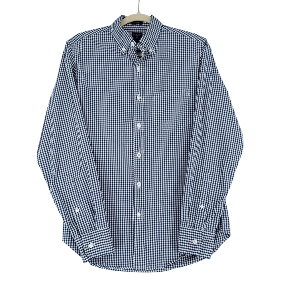 J Crew Slim Fit Gingham Button Down Shirt Men's Size‎ Small Navy White